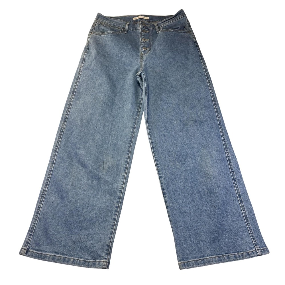 Levis Mile High Cropped Wide Leg Jeans Womens 30 Light Wash Stretch Denim